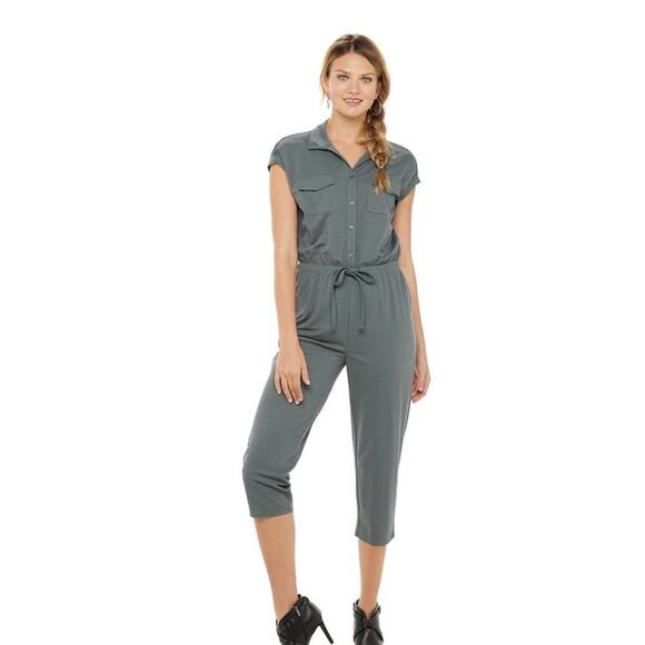 Rock & Republic Pant Suit Jumpsuit XXL Grey Desert Sand Cuffed Drawstring Waist - Picture 1 of 15